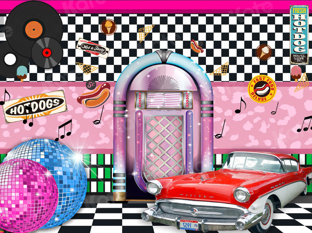 Kate Drive Dance 80's Party Backdrop Pink Disco Cars for Photography - Kate Backdrop AU
