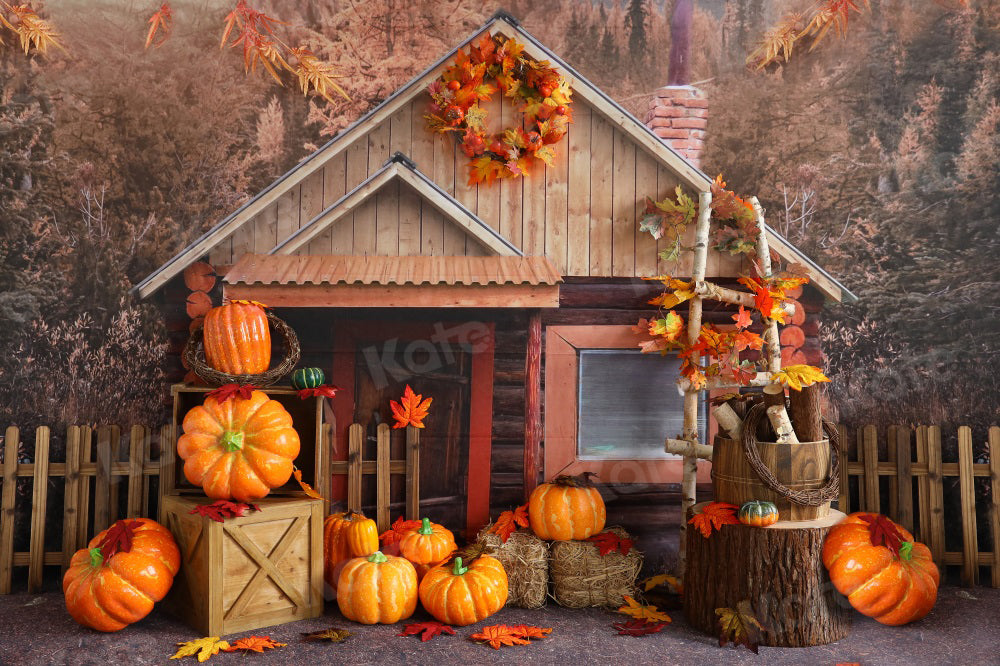 Kate Autumn Backdrop Fall Pumpkin Chalet for Photography - Kate Backdrop AU