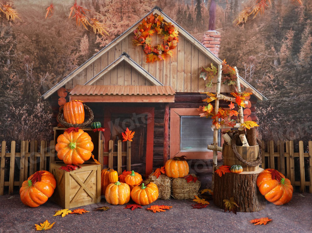 Kate Autumn Backdrop Fall Pumpkin Chalet for Photography - Kate Backdrop AU