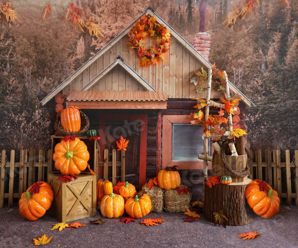 Kate Autumn Backdrop Fall Pumpkin Chalet for Photography - Kate Backdrop AU