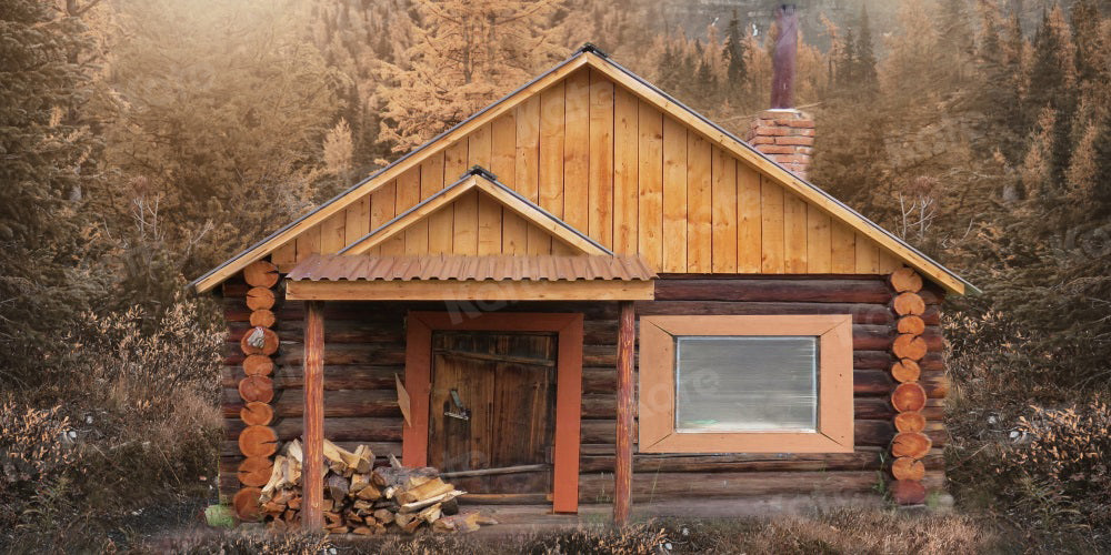 Kate Outdoor Cabin Backdrop Wood Autumn for Photography - Kate Backdrop AU