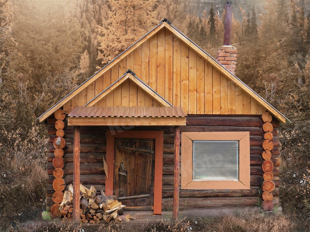 Kate Outdoor Cabin Backdrop Wood Autumn for Photography - Kate Backdrop AU