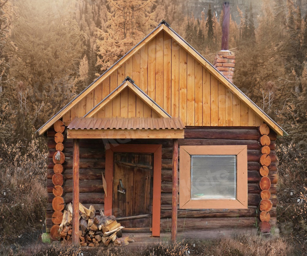 Kate Outdoor Cabin Backdrop Wood Autumn for Photography - Kate Backdrop AU