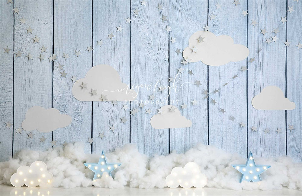 Kate Blue Skies Backdrop Wood Grain Clouds for Photography Designed by Megan Leigh Photography - Kate Backdrop AU