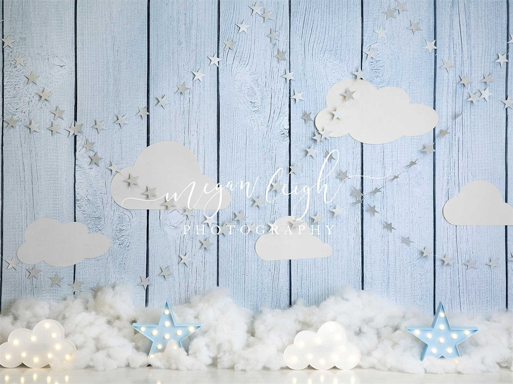 Kate Blue Skies Backdrop Wood Grain Clouds for Photography Designed by Megan Leigh Photography - Kate Backdrop AU
