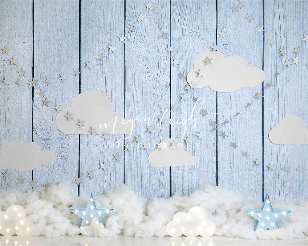 Kate Blue Skies Backdrop Wood Grain Clouds for Photography Designed by Megan Leigh Photography - Kate Backdrop AU