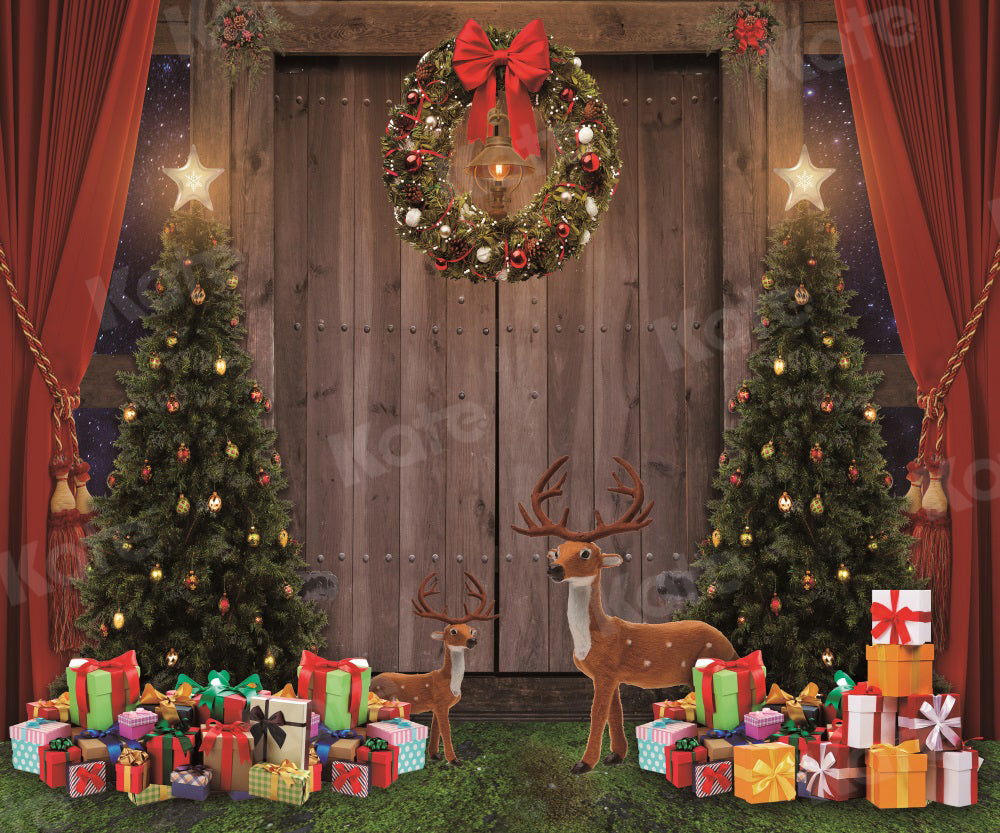 Kate Christmas Tree Backdrop Wooden Door Elk Starry Sky Gift for Photography - Kate Backdrop AU