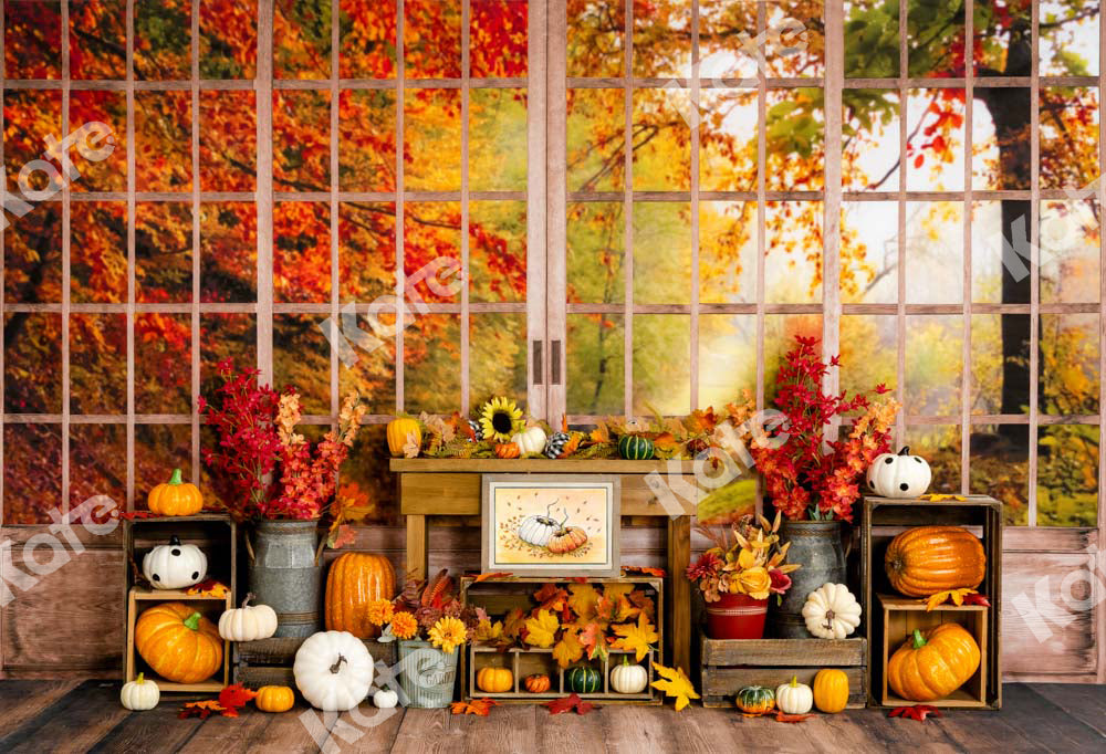 Kate Autumn Backdrop Pumpkin Halloween Thanksgiving Sunflower Window Designed by Uta Mueller Photography - Kate Backdrop AU