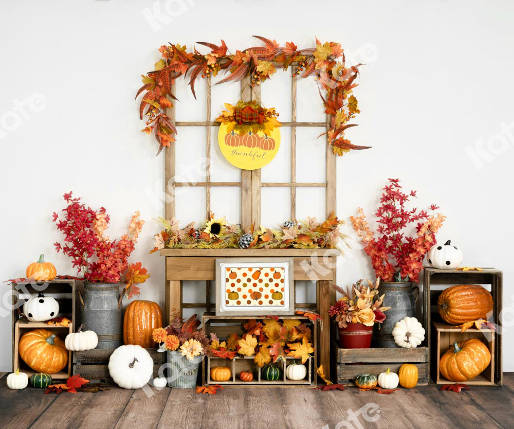 Kate Autumn Backdrop Pumpkin Thanksgiving Sunflower Leaves Designed by Uta Mueller Photography - Kate Backdrop AU