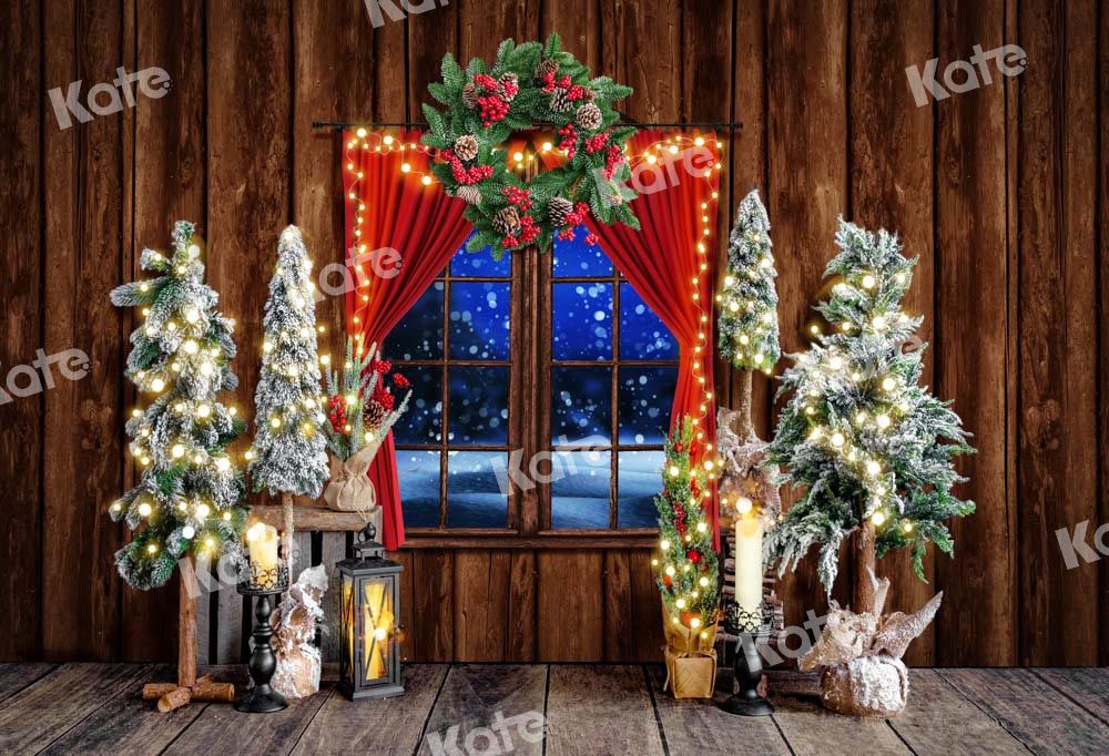 Kate Christmas Backdrop Retro Tree Snow Window Designed by Emetselch - Kate Backdrop AU