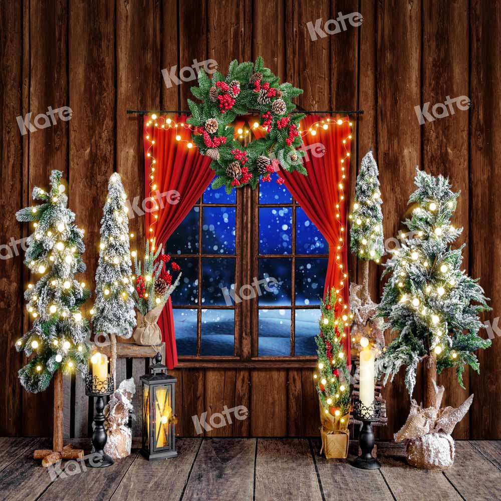 Kate Christmas Backdrop Retro Tree Snow Window Designed by Emetselch - Kate Backdrop AU