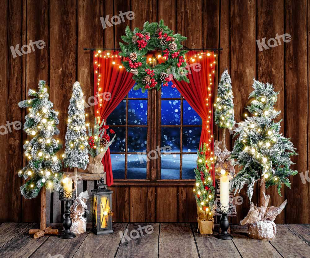 Kate Christmas Backdrop Retro Tree Snow Window Designed by Emetselch - Kate Backdrop AU