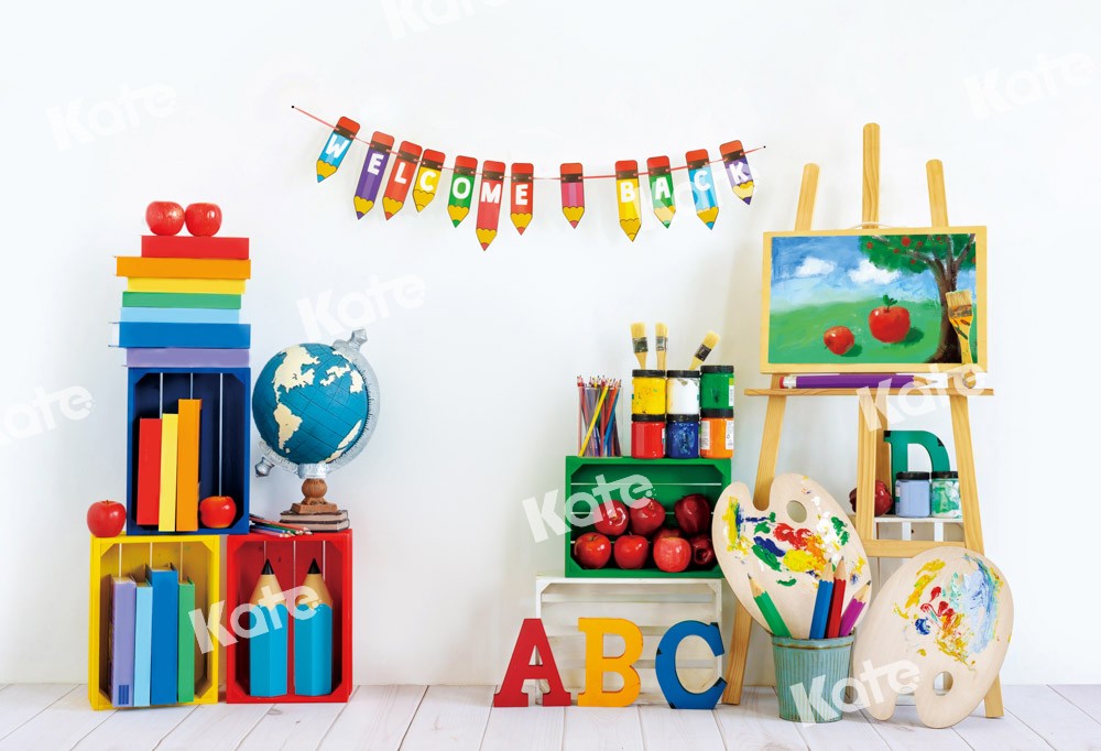 Kate Back to School Backdrop Retro Artist White Designed by Emetselch - Kate Backdrop AU