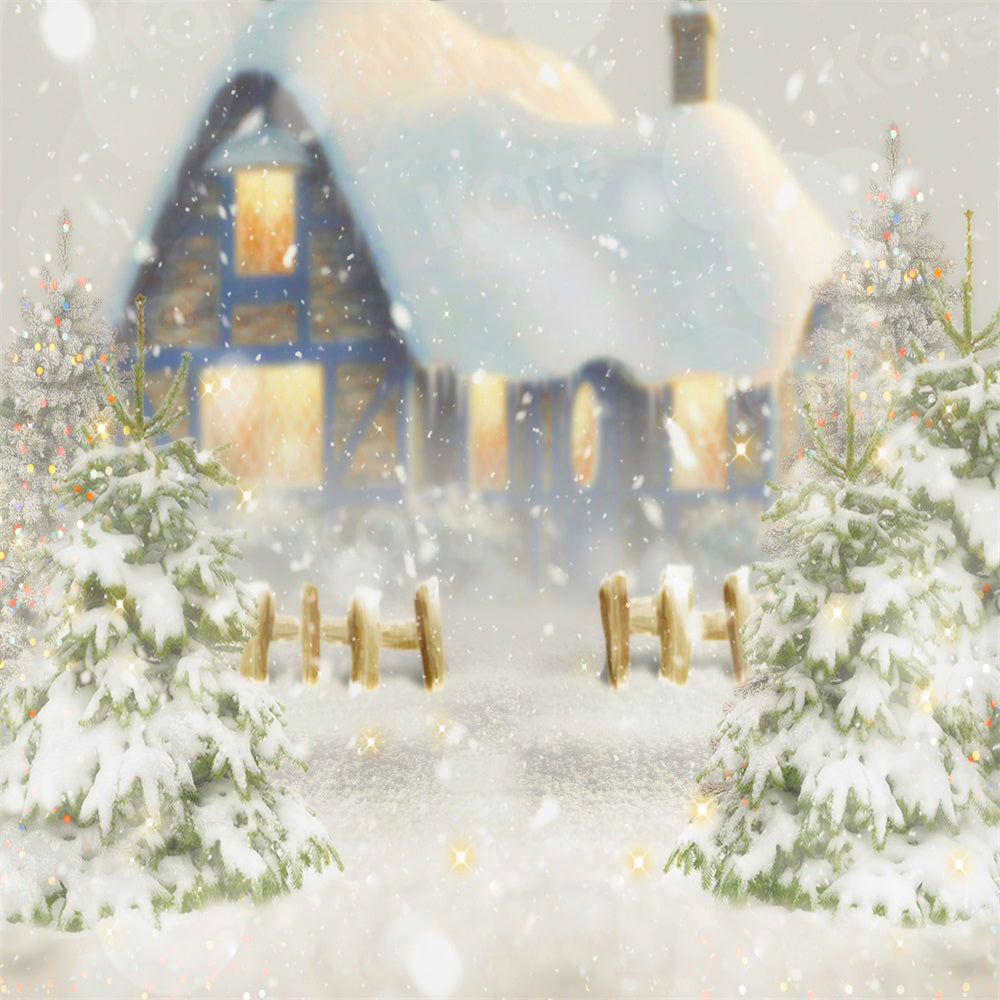 Kate Winter Backdrop Heavy Snow Cabin Christmas Tree Light for Photography - Kate Backdrop AU