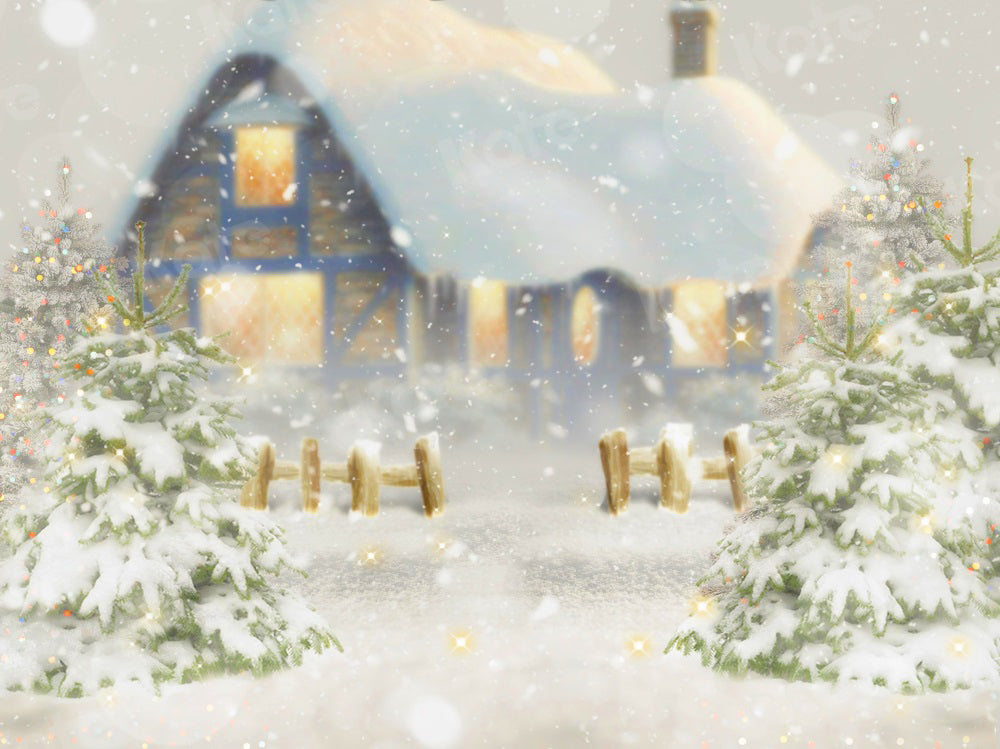 Kate Winter Backdrop Heavy Snow Cabin Christmas Tree Light for Photography - Kate Backdrop AU