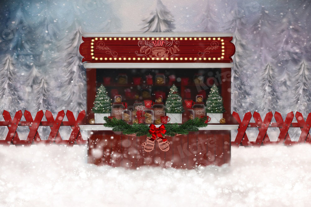 Kate Hot Cocoa Backdrop Winter Forest Snow Gingerbread for Photography - Kate Backdrop AU