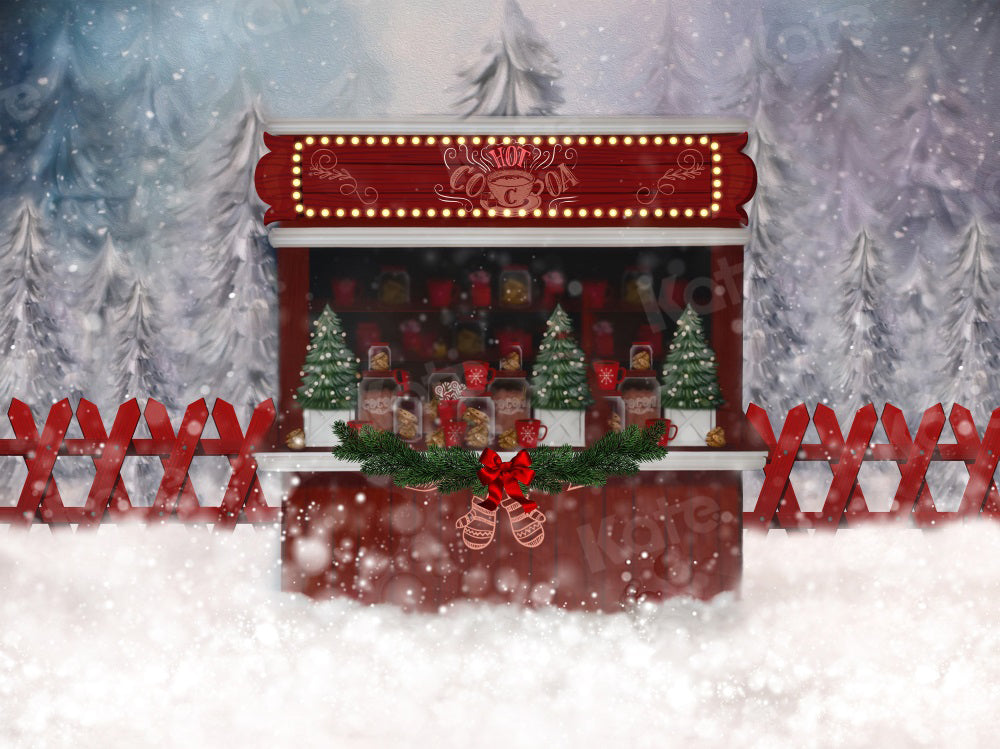 Kate Hot Cocoa Backdrop Winter Forest Snow Gingerbread for Photography - Kate Backdrop AU