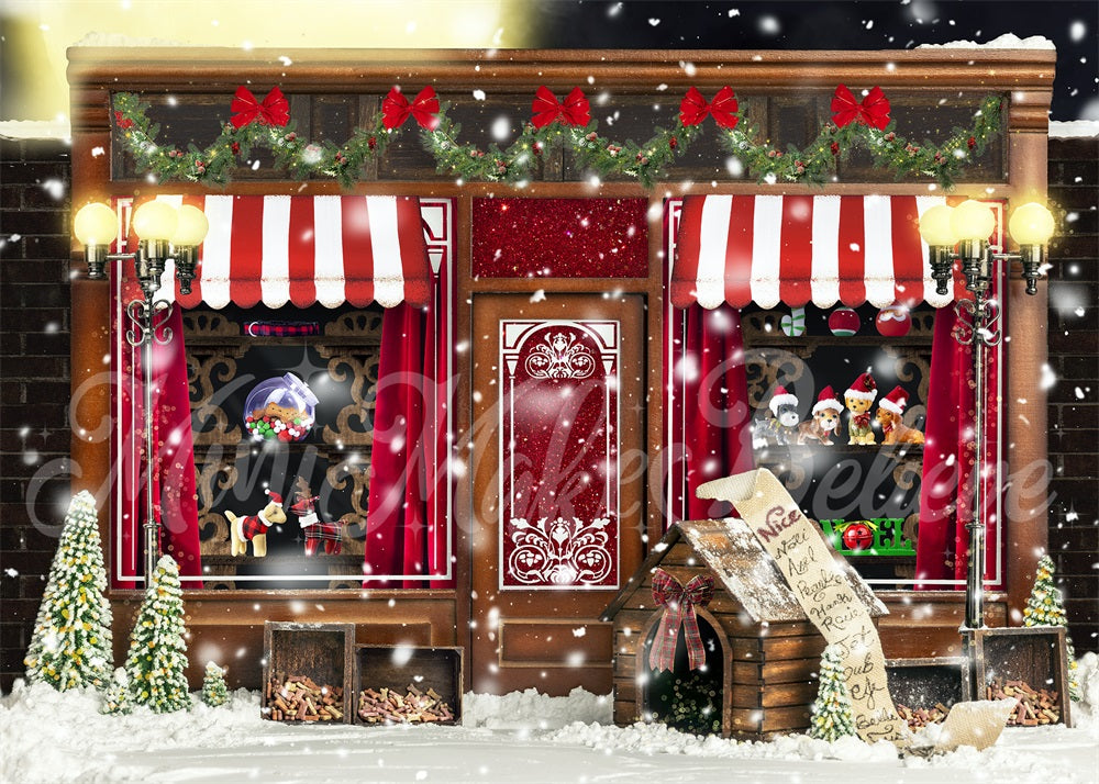 Kate Holiday Christmas Backdrop Winter Vintage Pet Store Santa Dogs Cats Designed by Mandy Ringe Photography - Kate Backdrop AU