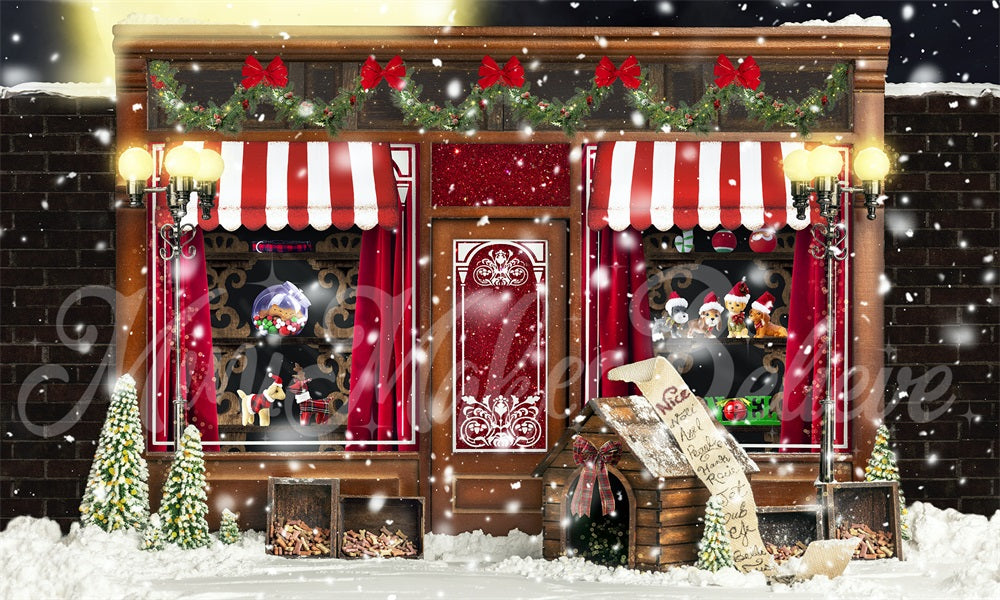 Kate Holiday Christmas Backdrop Winter Vintage Pet Store Santa Dogs Cats Designed by Mandy Ringe Photography - Kate Backdrop AU