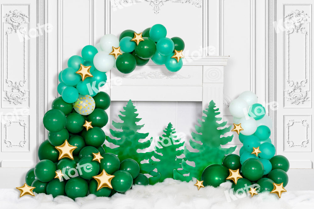 Kate Christmas Tree Backdrop Balloon White Fireplace Designed by Chain Photography - Kate Backdrop AU