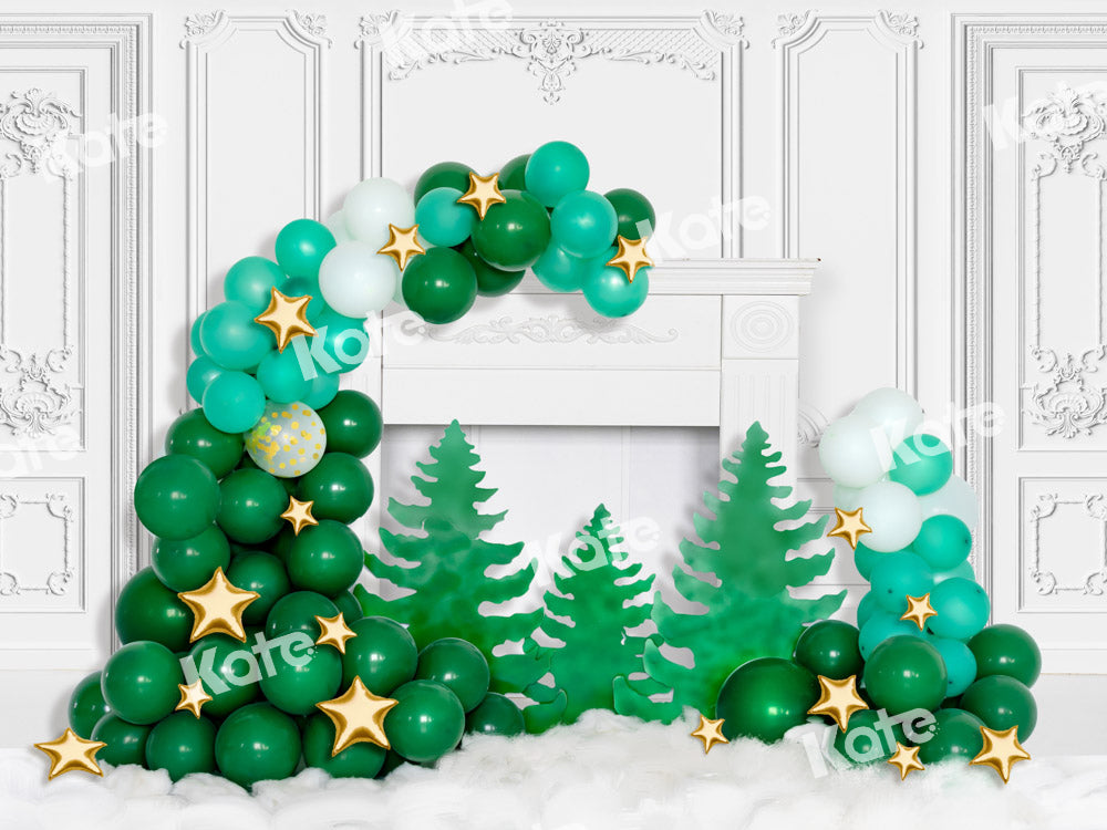 Kate Christmas Tree Backdrop Balloon White Fireplace Designed by Chain Photography - Kate Backdrop AU