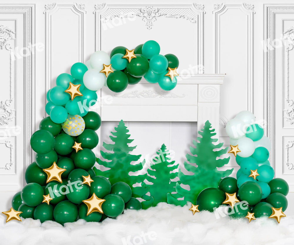 Kate Christmas Tree Backdrop Balloon White Fireplace Designed by Chain Photography - Kate Backdrop AU