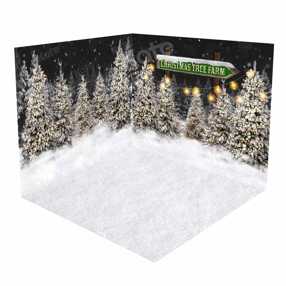 Kate Christmas Tree Fram Snow Winter Room Set(8ftx8ft&10ftx8ft&8ftx10ft) - Kate Backdrop AU