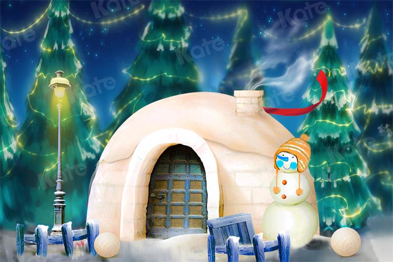 Kate Christmas Winter Backdrop Snow House Snowman for Photography - Kate Backdrop AU