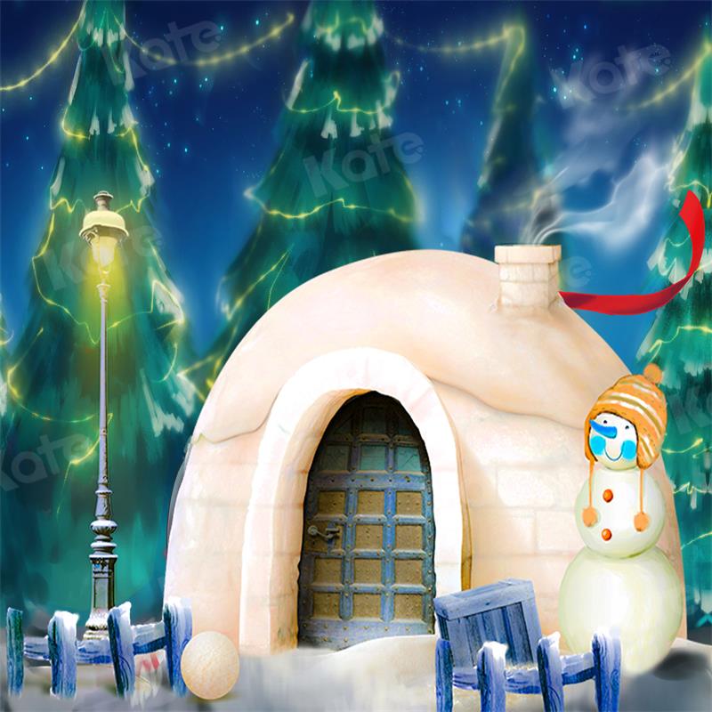 Kate Christmas Winter Backdrop Snow House Snowman for Photography - Kate Backdrop AU