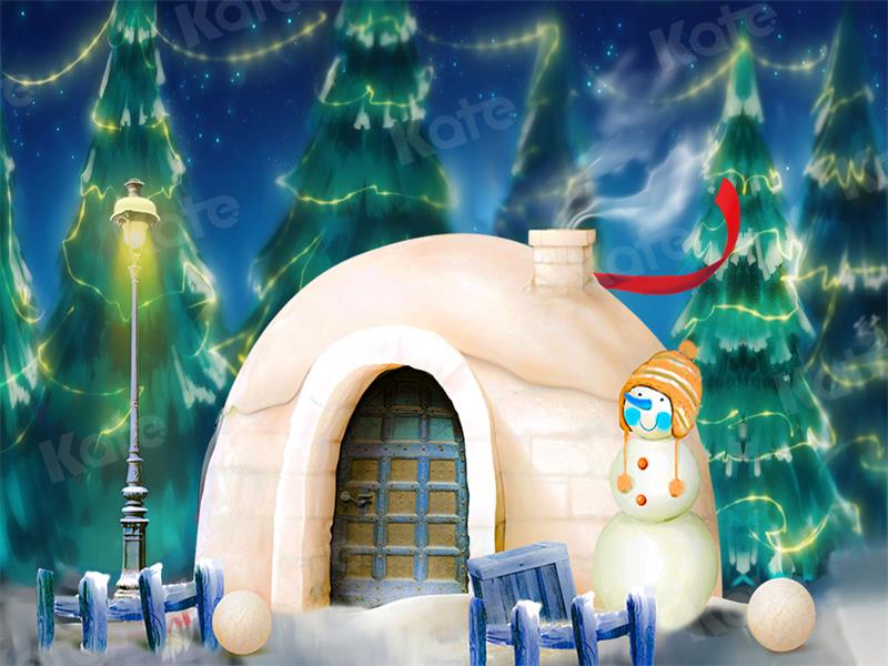 Kate Christmas Winter Backdrop Snow House Snowman for Photography - Kate Backdrop AU