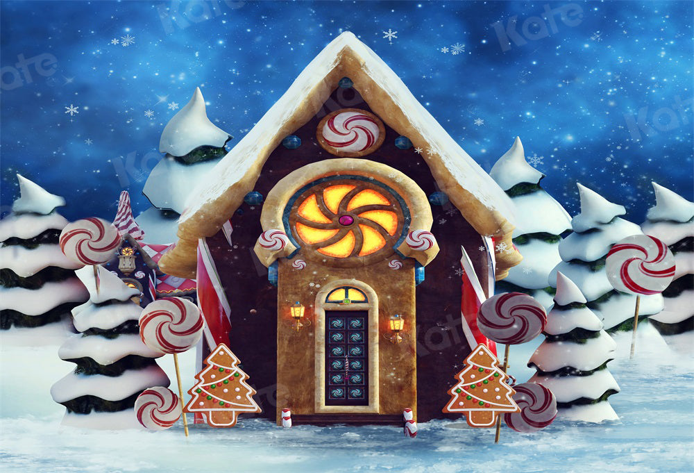 Kate Christmas Winter Backdrop Candy Gingerbread Snow for Photography - Kate Backdrop AU