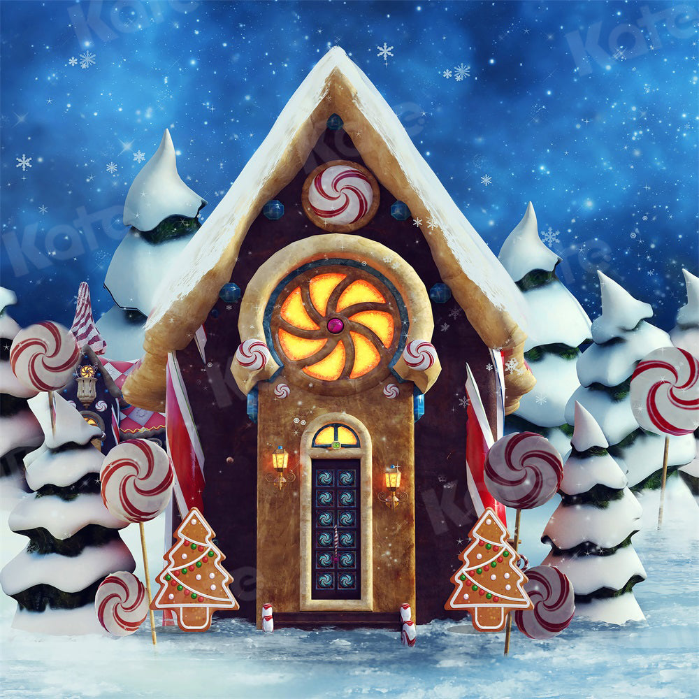 Kate Christmas Winter Backdrop Candy Gingerbread Snow for Photography - Kate Backdrop AU