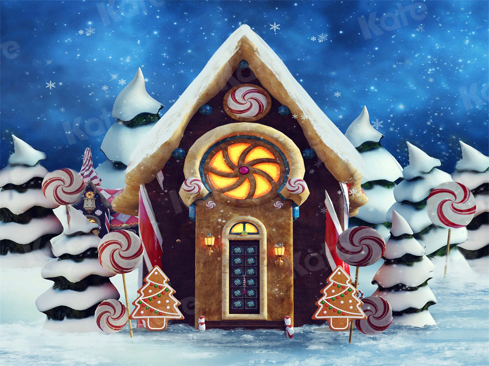 Kate Christmas Winter Backdrop Candy Gingerbread Snow for Photography - Kate Backdrop AU