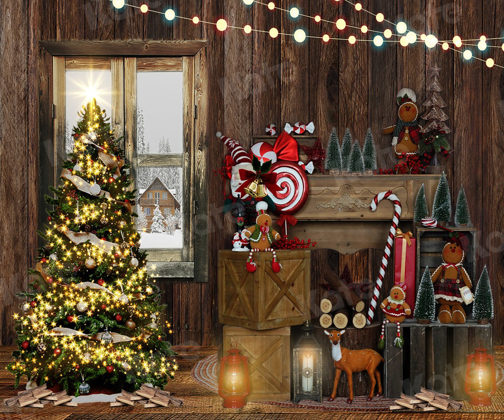 Kate Christmas Tree Backdrop Chalet Fireplace for Photography - Kate Backdrop AU