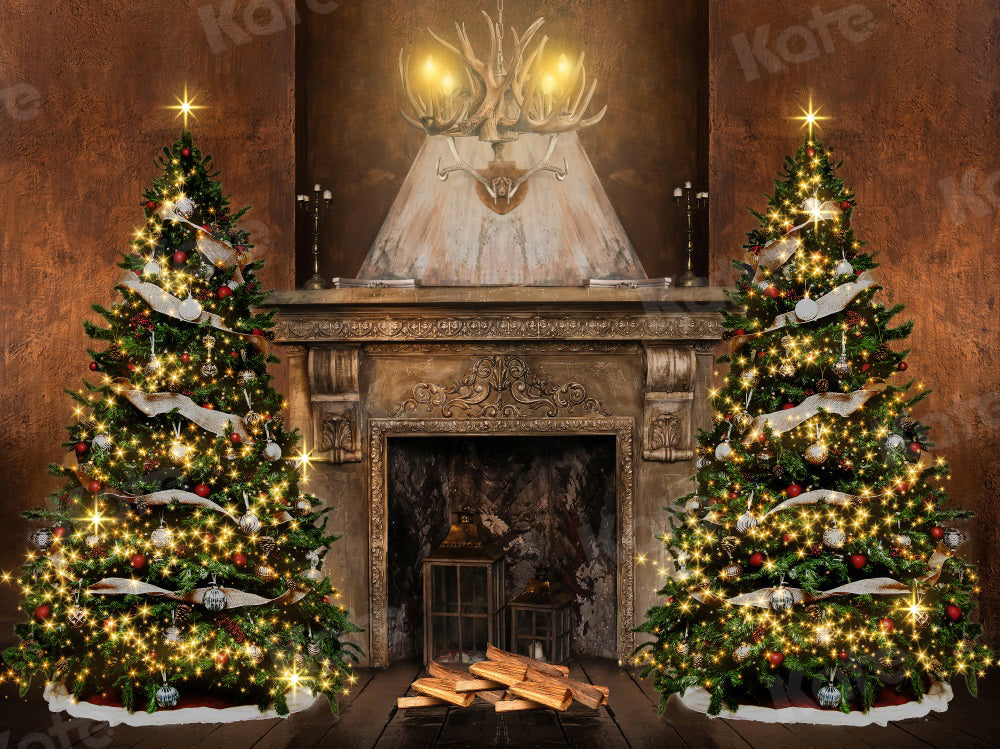 Kate Christmas Tree Backdrop Fireplace for Photography - Kate Backdrop AU