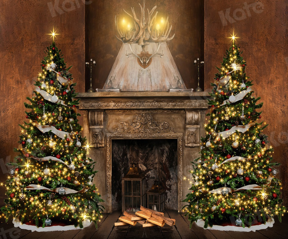 Kate Christmas Tree Backdrop Fireplace for Photography - Kate Backdrop AU