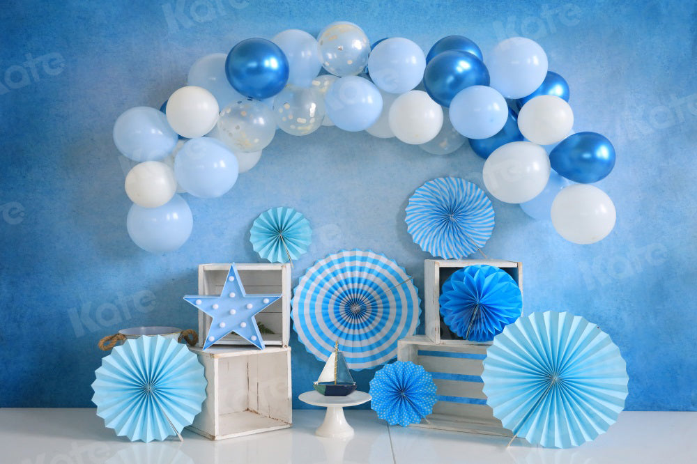 Kate Cake Smash Backdrop Blue Balloon Birthday for Photography - Kate Backdrop AU
