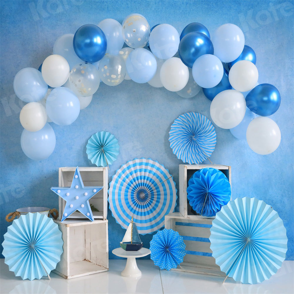 Kate Cake Smash Backdrop Blue Balloon Birthday for Photography - Kate Backdrop AU