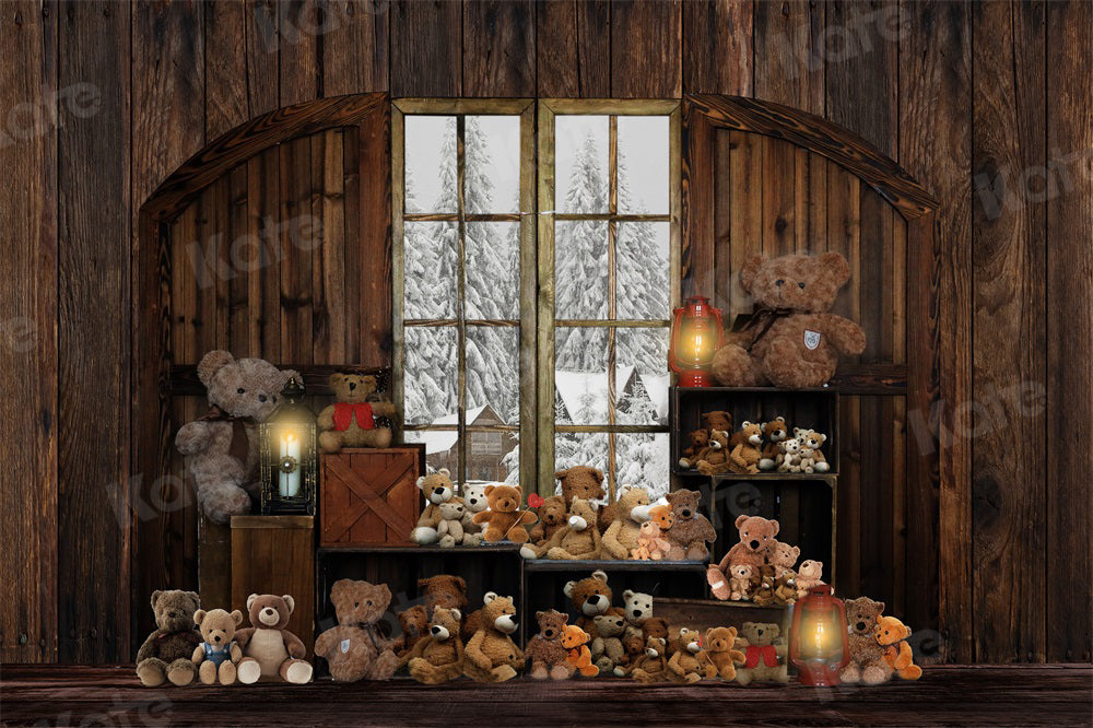 Kate Winter Backdrop Wooden House Bear Toy for Photography - Kate Backdrop AU