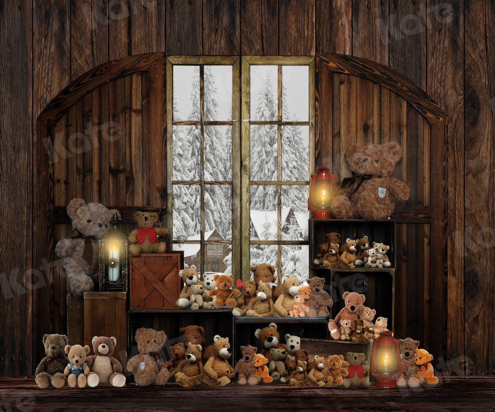 Kate Winter Backdrop Wooden House Bear Toy for Photography - Kate Backdrop AU