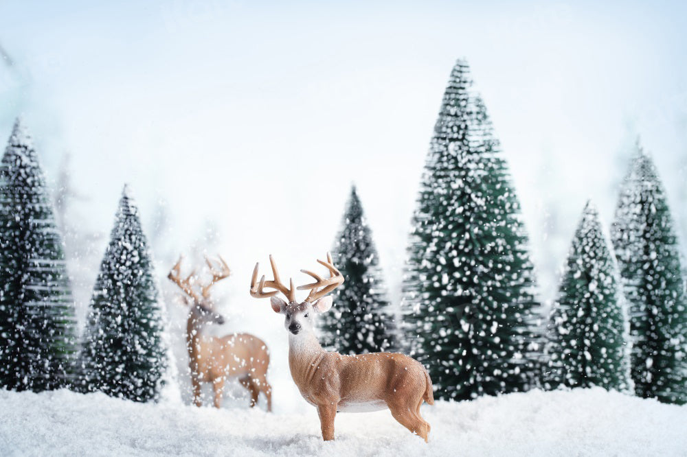 Kate Winter Backdrop Forest Snow Elk for Photography - Kate Backdrop AU