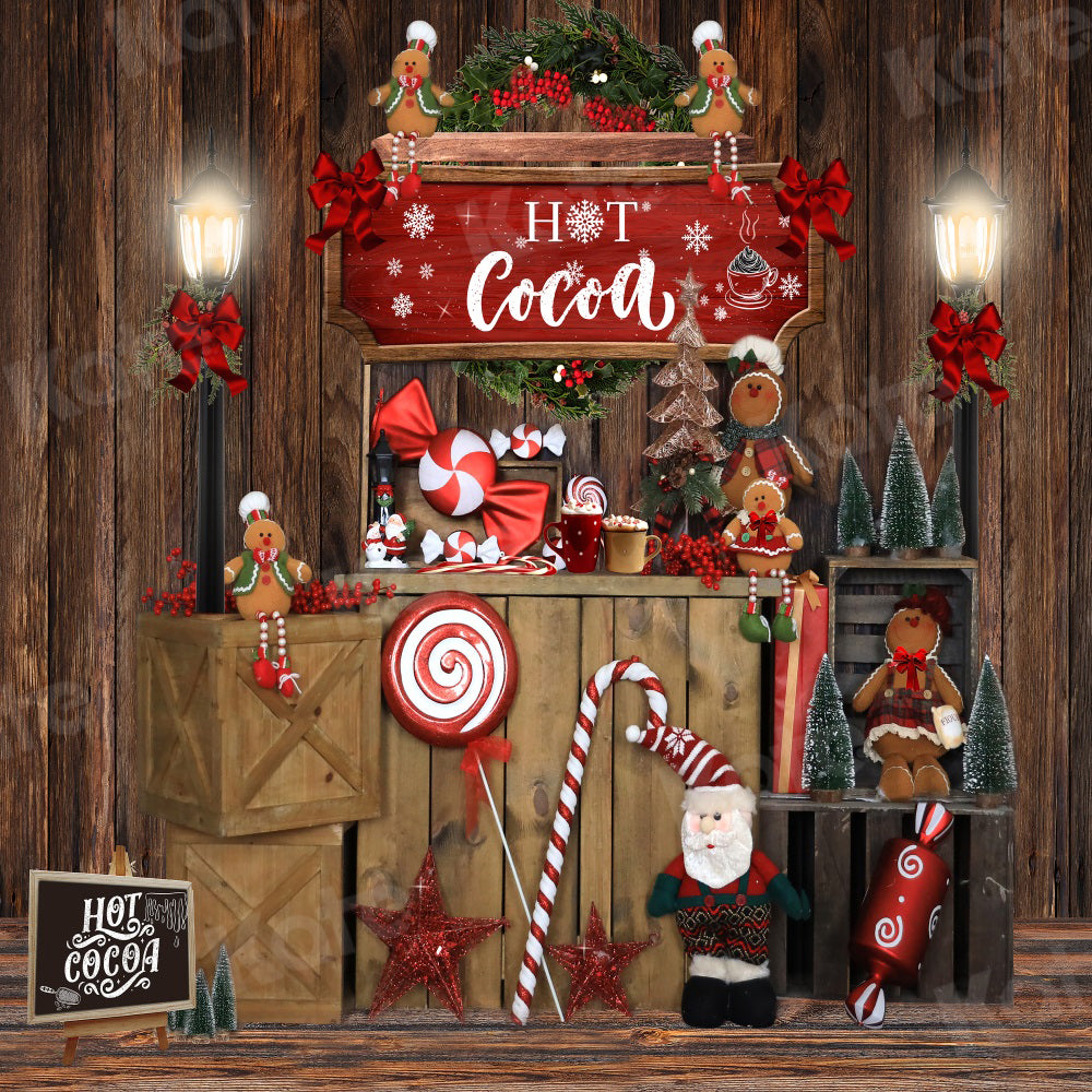 Kate Christmas Backdrop Candy Gingerbread Santa Claus Wood Grain for Photography - Kate Backdrop AU