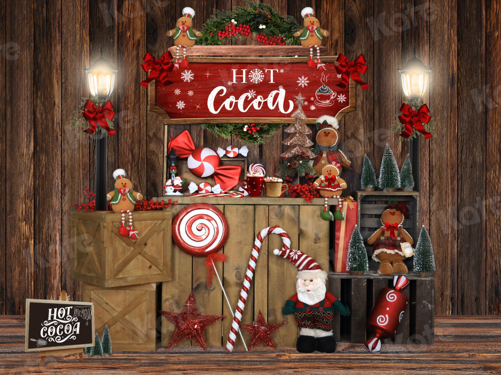 Kate Christmas Backdrop Candy Gingerbread Santa Claus Wood Grain for Photography - Kate Backdrop AU