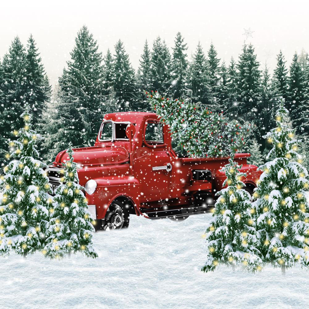 Kate Christmas Snow Backdrop Red Truck Forest for Photography - Kate Backdrop AU