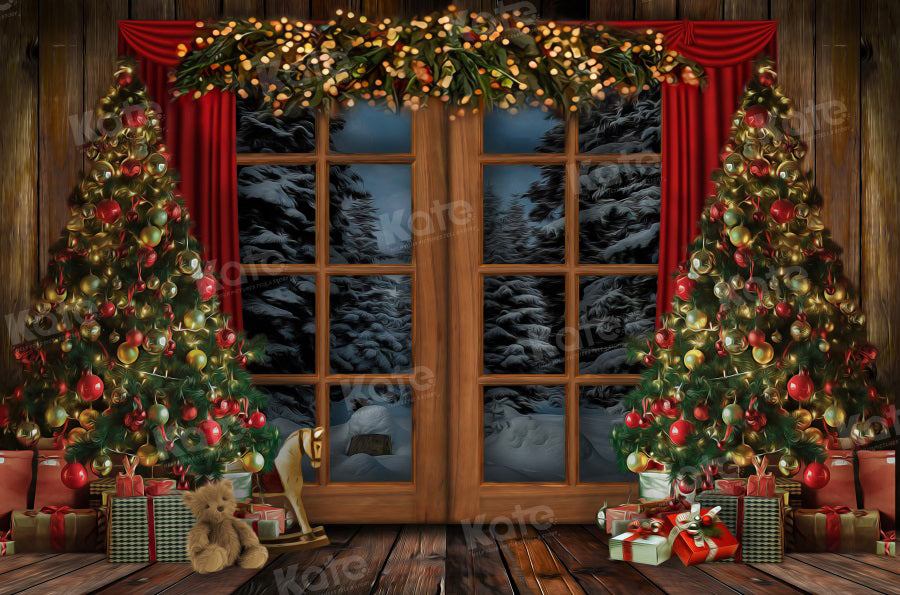 Kate Christmas Tree Backdrop Snow Outside Window for Photography - Kate Backdrop AU