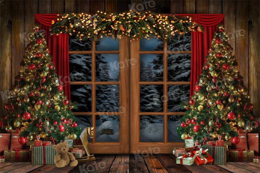 Kate Christmas Tree Backdrop Snow Outside Window for Photography - Kate Backdrop AU