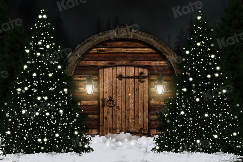 Kate Christmas Tree Night Backdrop Barn Bokeh Door for Photography - Kate Backdrop AU