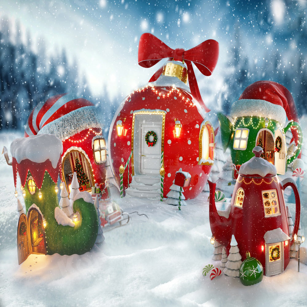 Kate Christmas Hot Cocoa Backdrop Snow for Photography - Kate Backdrop AU