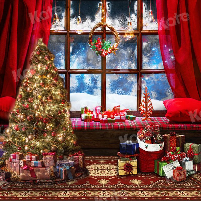 Kate Christmas Tree Gift Backdrop Window Red Tone for Photography - Kate Backdrop AU