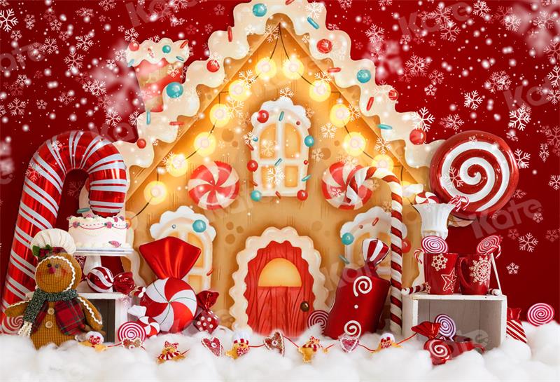 Kate Christmas Backdrop Gingerbread House Candy for Photography - Kate Backdrop AU